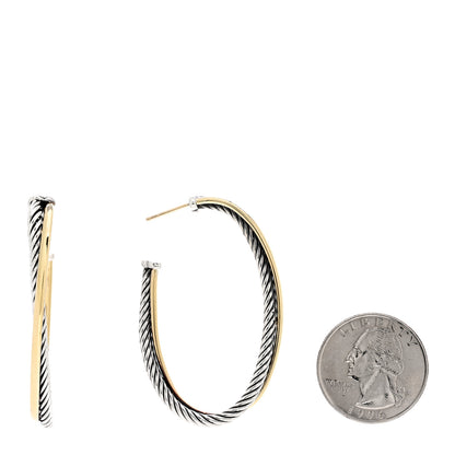 David Yurman Sterling Silver 18K Yellow Gold 48mm Large Oval Crossover Cable Hoop Earrings 2 of 4