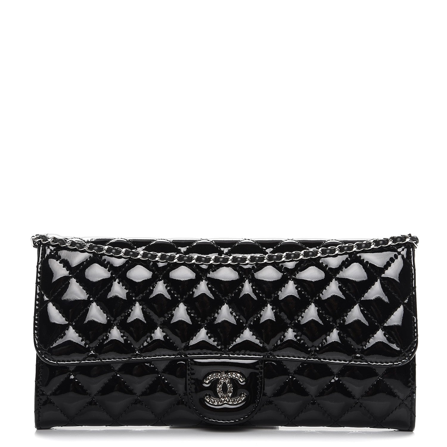 Chanel Patent Calfskin Quilted Brilliant East West Flap Clutch Black 1 of 8