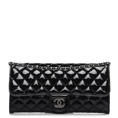 Chanel Patent Calfskin Quilted Brilliant East West Flap Clutch Black 1 of 8