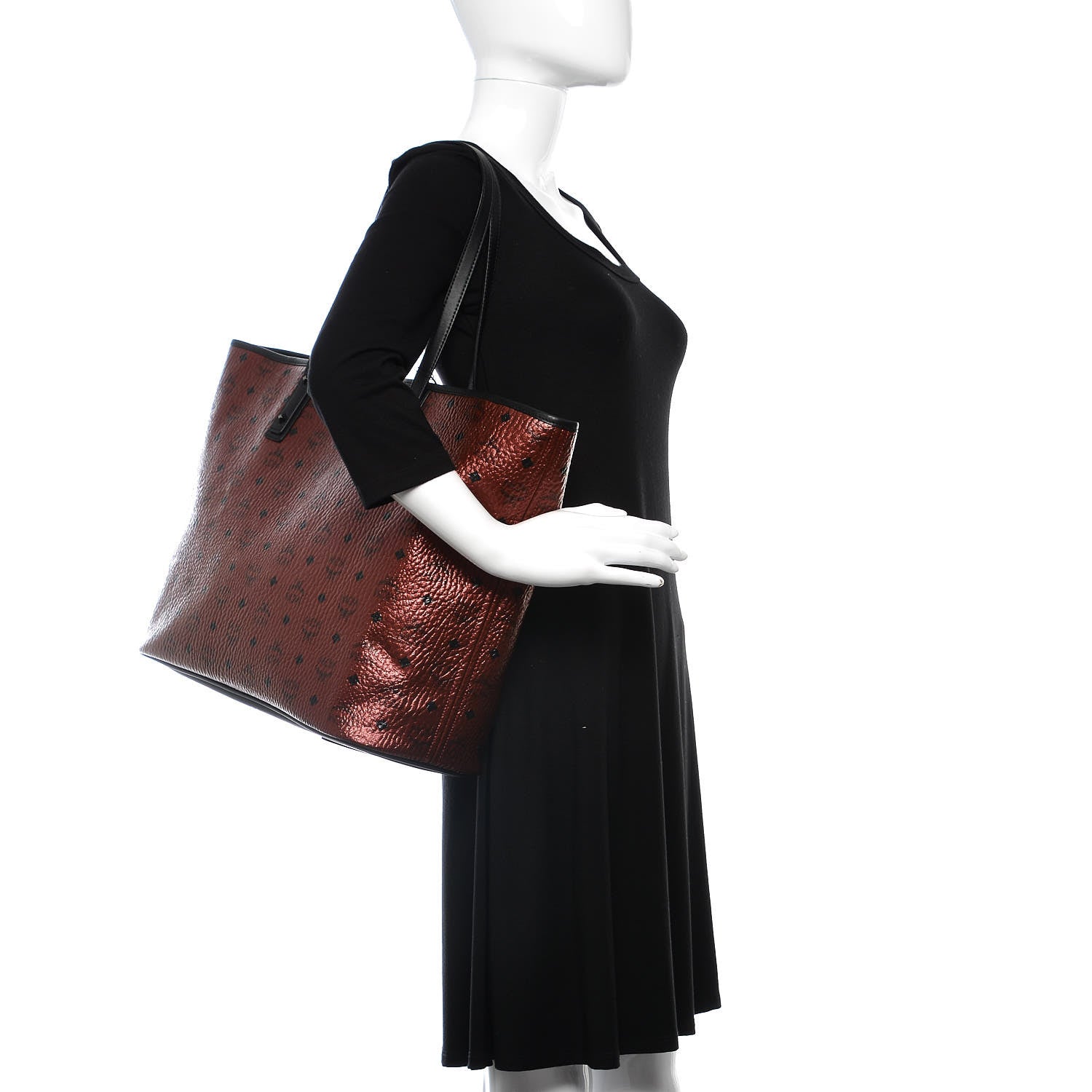 MCM Metallic Visetos Large Anya Shopper Tote Scooter Red 2 of 8