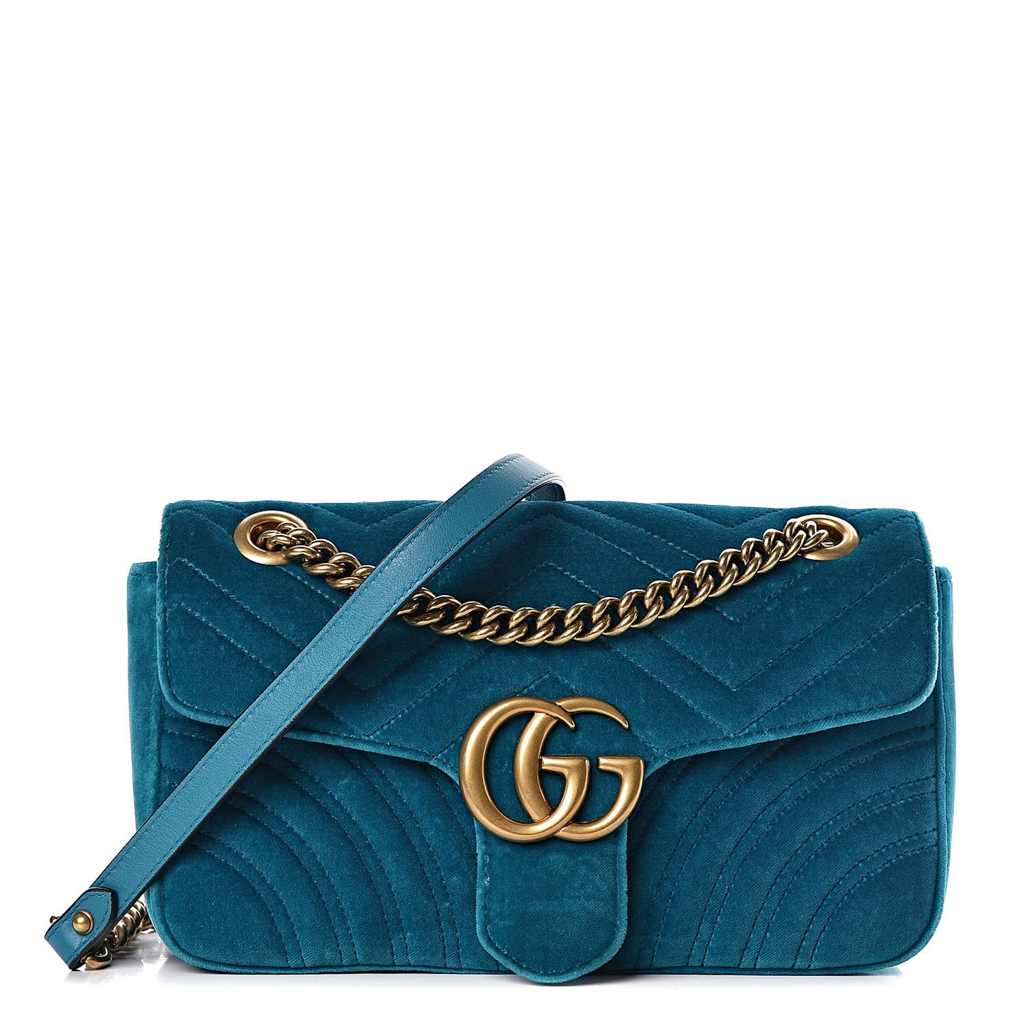 Velvet Matelasse Small GG Marmont Shoulder Bag Pavone Cyan