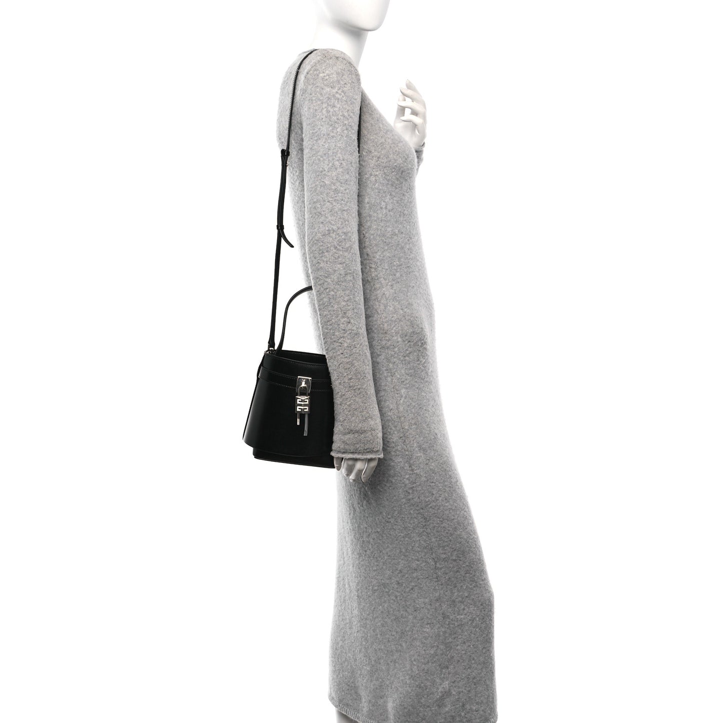 Box Calfskin Shark Lock Bucket Bag Black