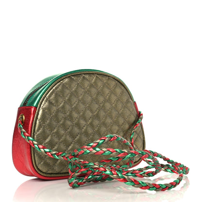 Gucci Laminated Nappa Trapuntata Mini Zumi Dome Shoulder Bag Rosso Jasmine Green Rame 3 of 6