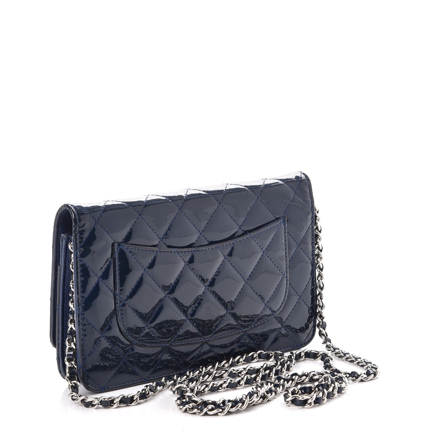 Chanel Patent Calfskin Quilted Reissue Wallet On Chain WOC Dark Navy Blue 3 of 9