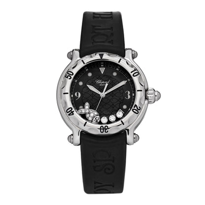 Chopard Stainless Steel Rubber Diamond 38mm Happy Sport Fish Quartz Watch Black 1 of 5