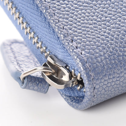 Chanel Metallic Caviar Chevron Quilted Vintage Mademoiselle Zip Coin Purse Light Blue 5 of 10