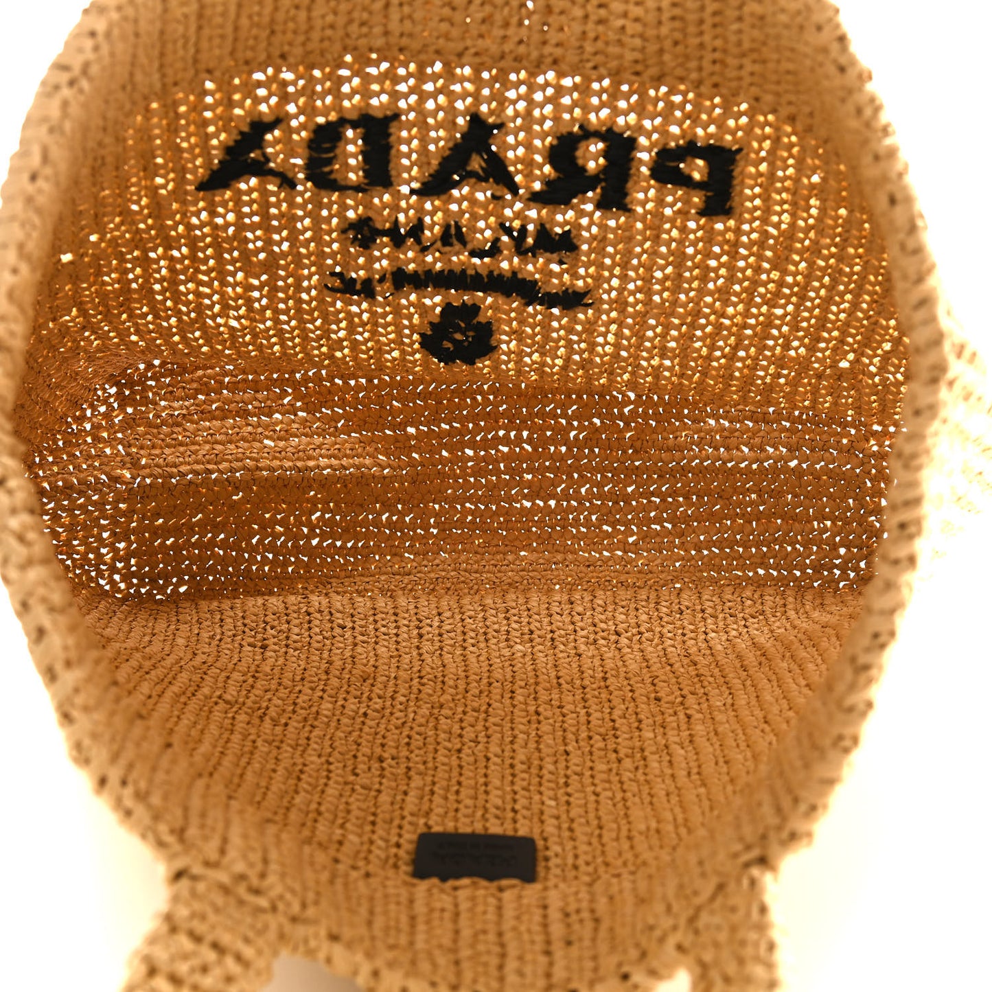 Yarn Raffia Effect Crochet Embroidered Logo Tote Naturale