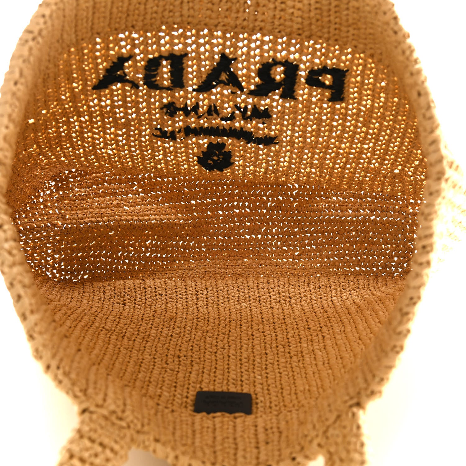 Prada Yarn Raffia Effect Crochet Embroidered Logo Tote Naturale 4 of 7