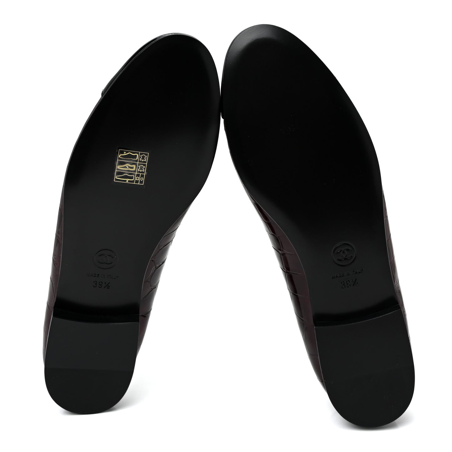Patent Calfskin Crocodile Embossed Cap Toe CC Ballerina Flats 39.5 Dark Burgundy Black