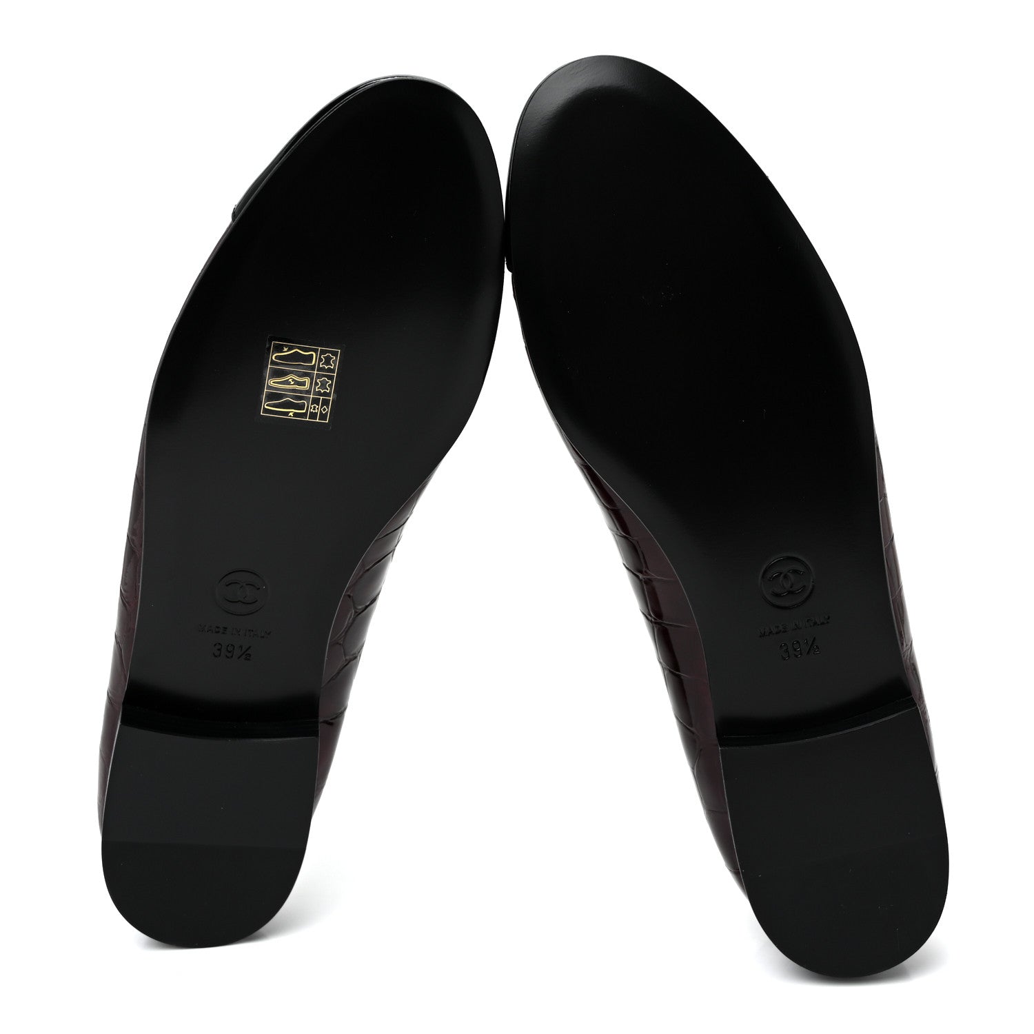 Chanel Patent Calfskin Crocodile Embossed Cap Toe CC Ballerina Flats 39.5 Dark Burgundy Black 6 of 8