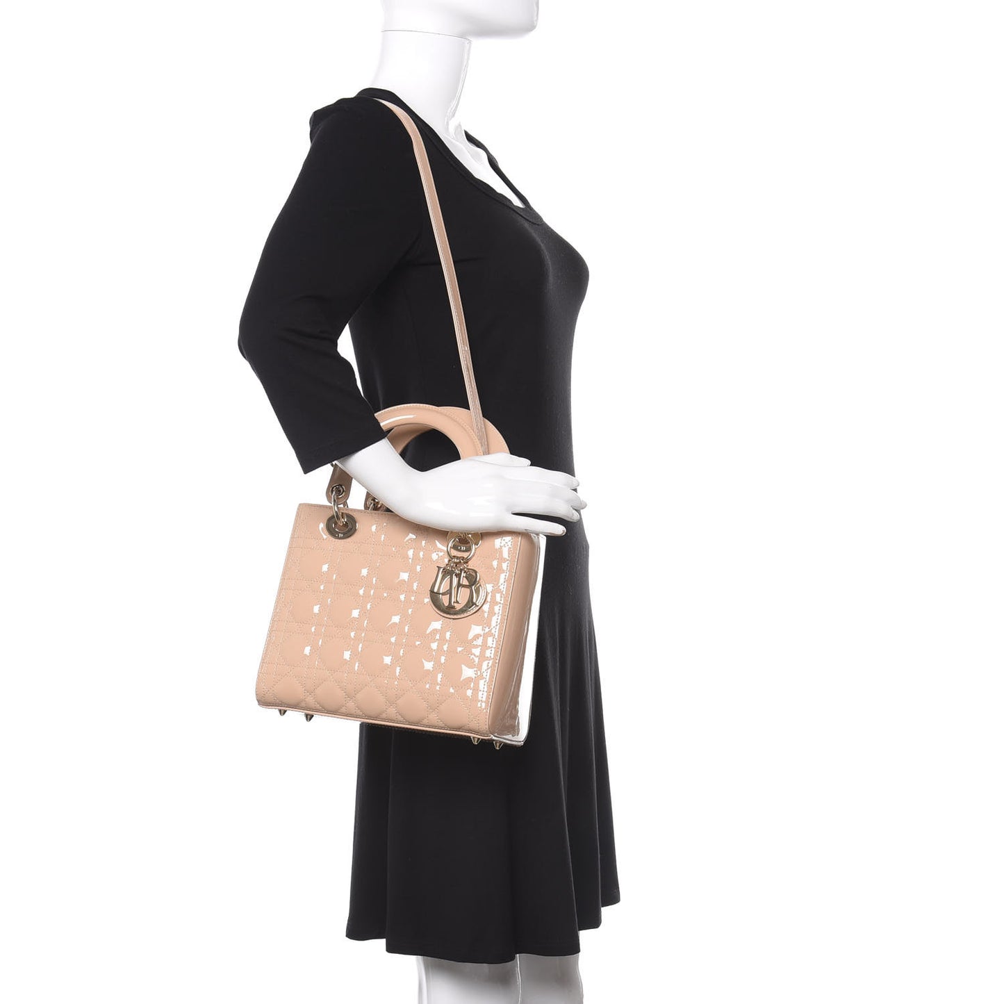 Patent Cannage Medium Lady Dior Beige