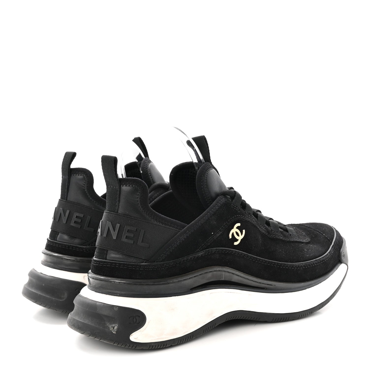 Chanel Suede Calfskin Nylon Grosgrain CC Sneakers 41 Black 5 of 9