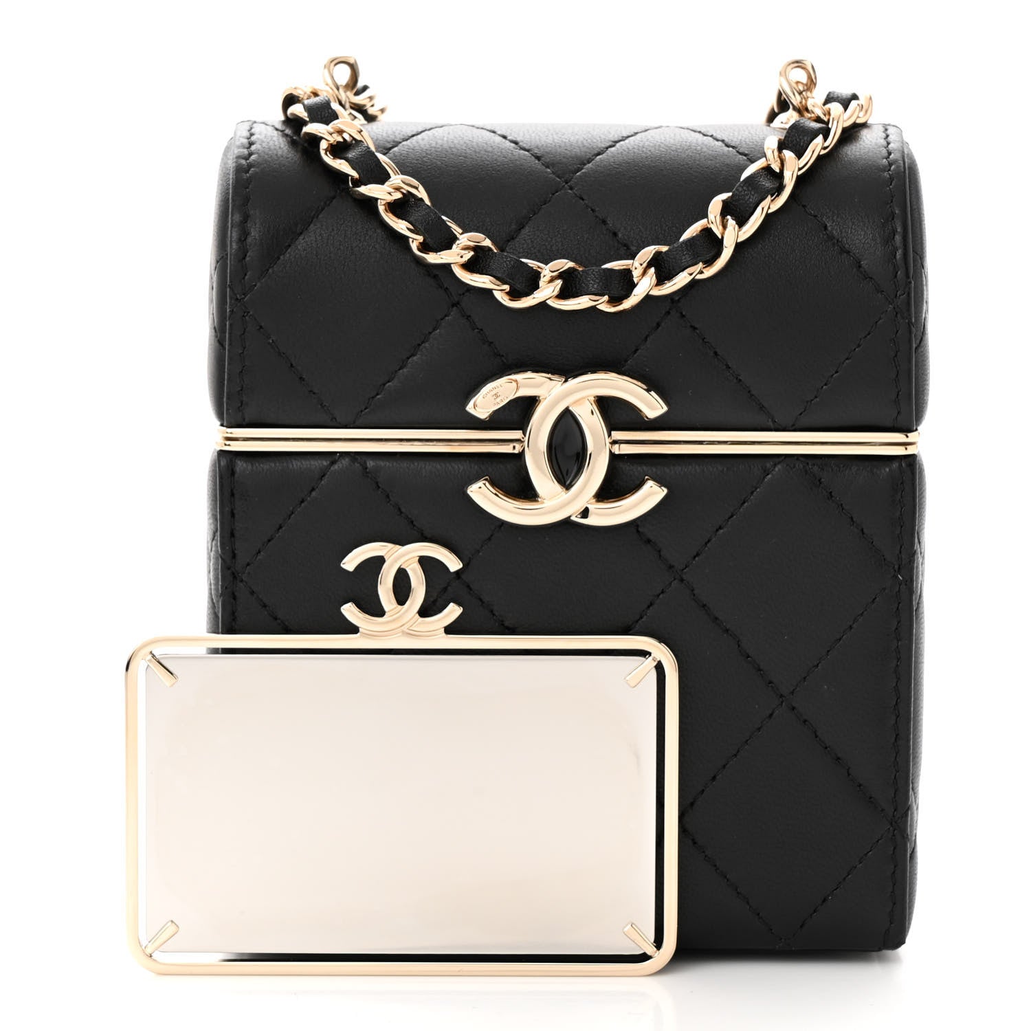 Chanel Lambskin Quilted Small Box With Chain Black 3 of 12