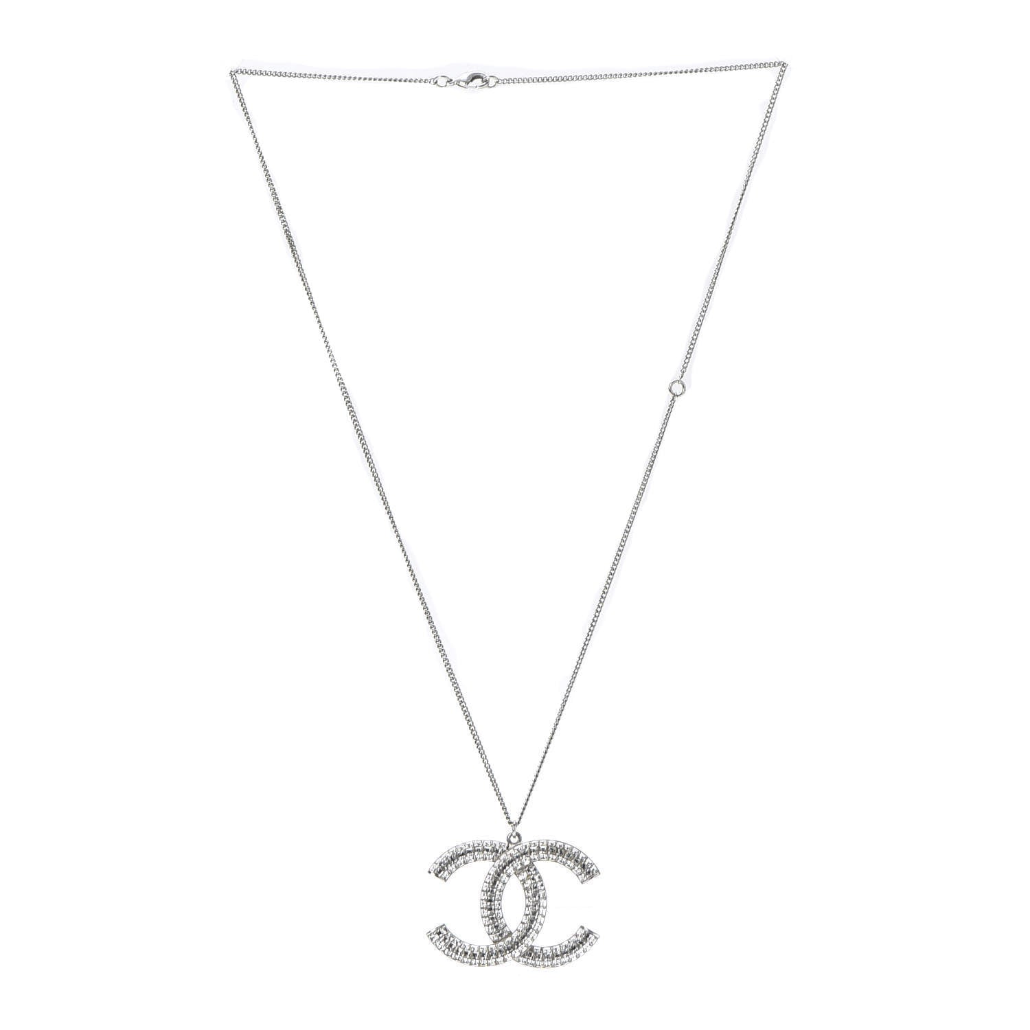 Chanel Baguette Crystal CC Necklace Silver 2 of 4