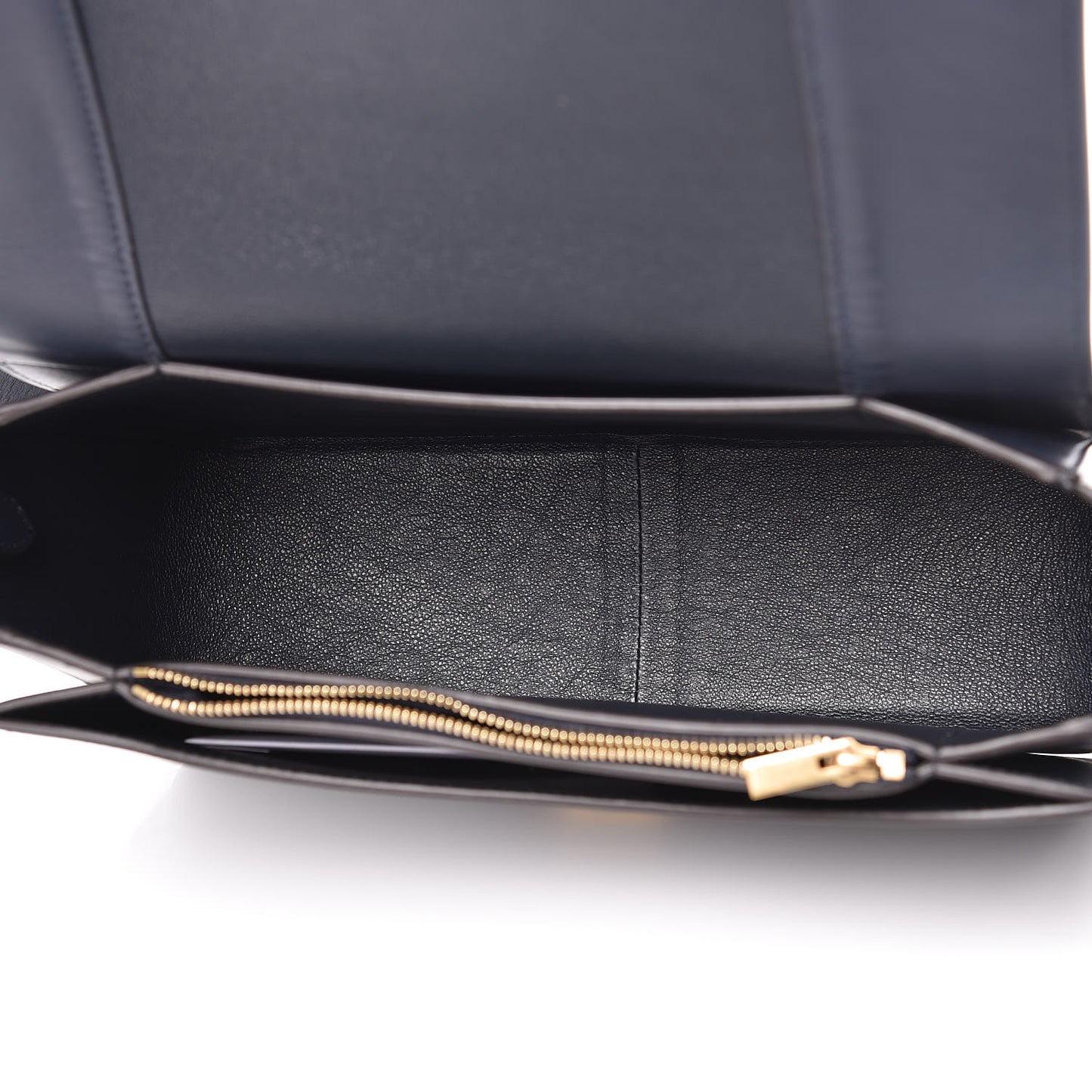 Shiny Smooth Calfskin Medium Frame Shoulder Bag Black Navy