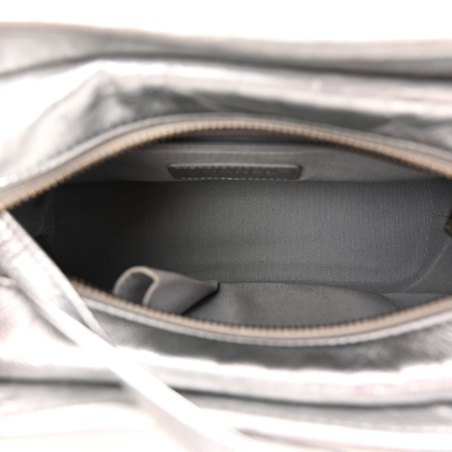 Metallic Aged Calfskin CC Quilted Small Gabrielle Hobo Dark Silver