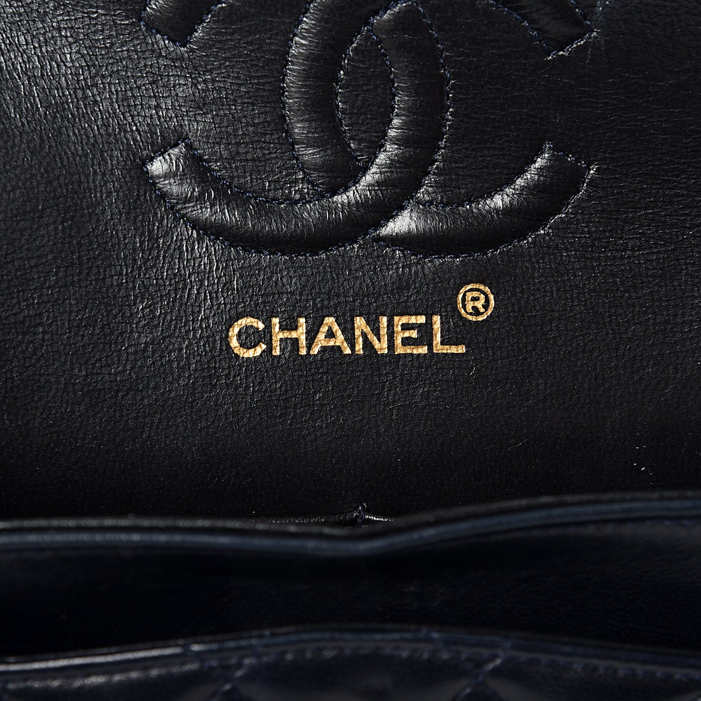 Lambskin Quilted Medium Double Flap Navy