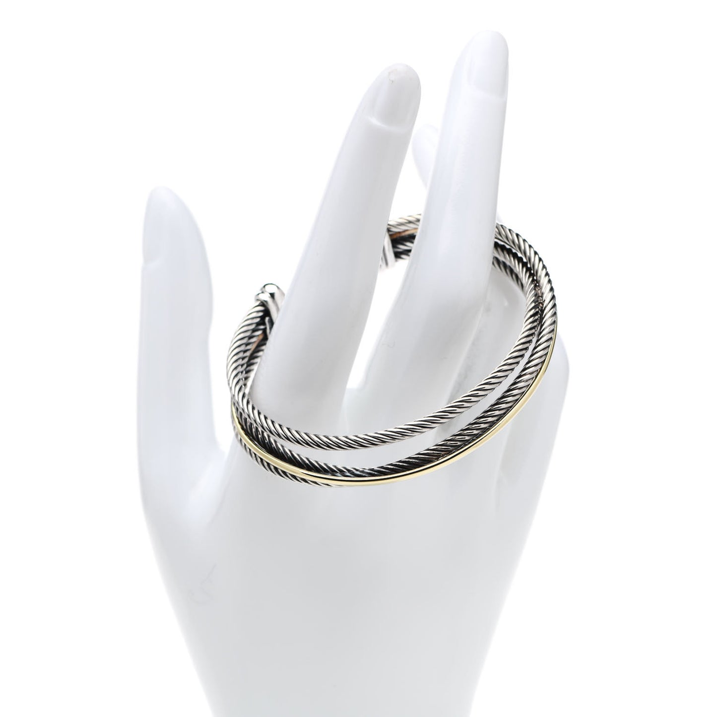 Sterling Silver 18K Yellow Gold Crossover Three Row Cuff Bracelet