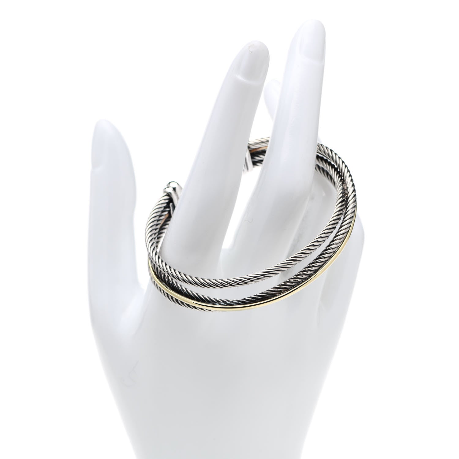 David Yurman Sterling Silver 18K Yellow Gold Crossover Three Row Cuff Bracelet 2 of 4