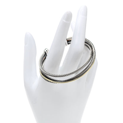 David Yurman Sterling Silver 18K Yellow Gold Crossover Three Row Cuff Bracelet 2 of 4