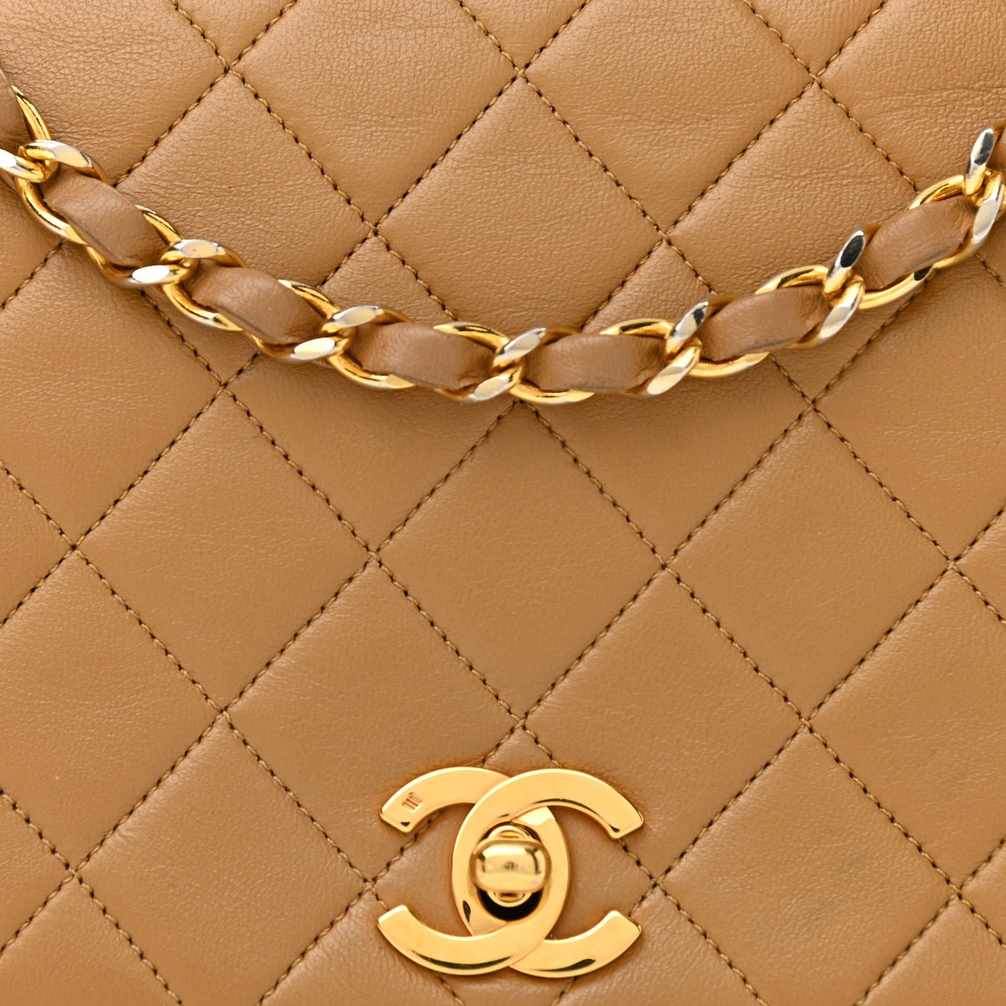 Lambskin Quilted Small Single Flap Beige