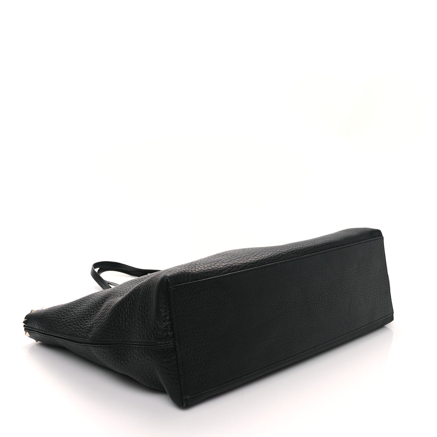 Grained Calfskin Rockstud Shoulder Tote Black