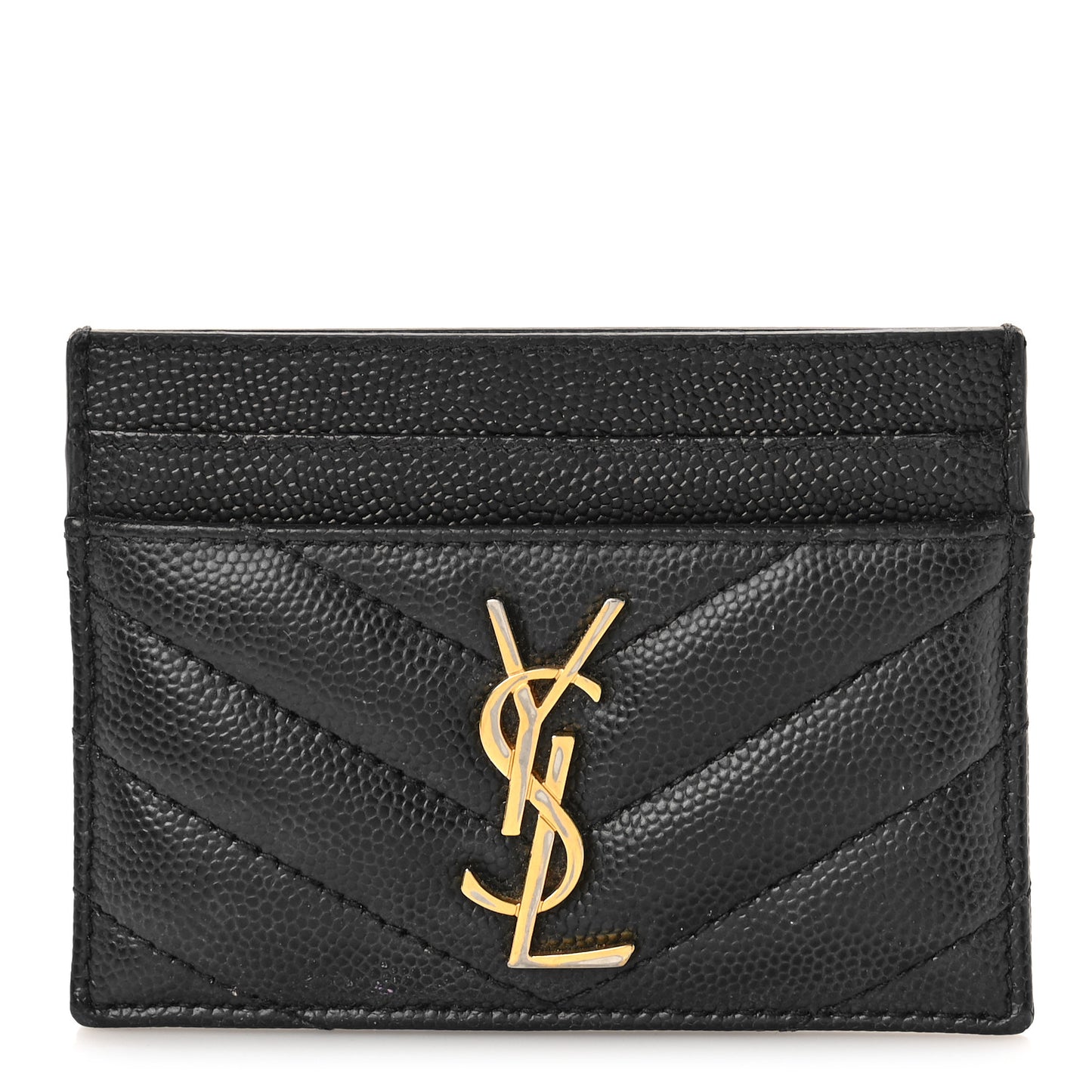 Grain De Poudre Matelasse Chevron Monogram Credit Card Case Black