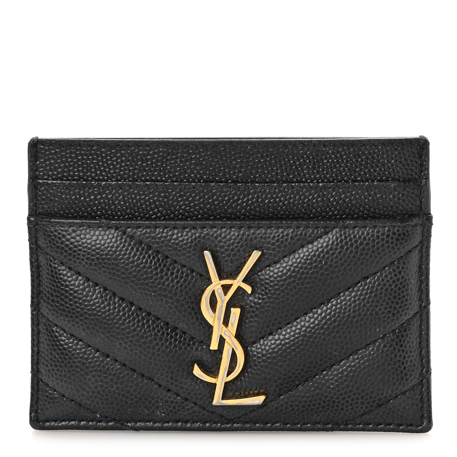 Saint Laurent Grain De Poudre Matelasse Chevron Monogram Credit Card Case Black 1 of 10