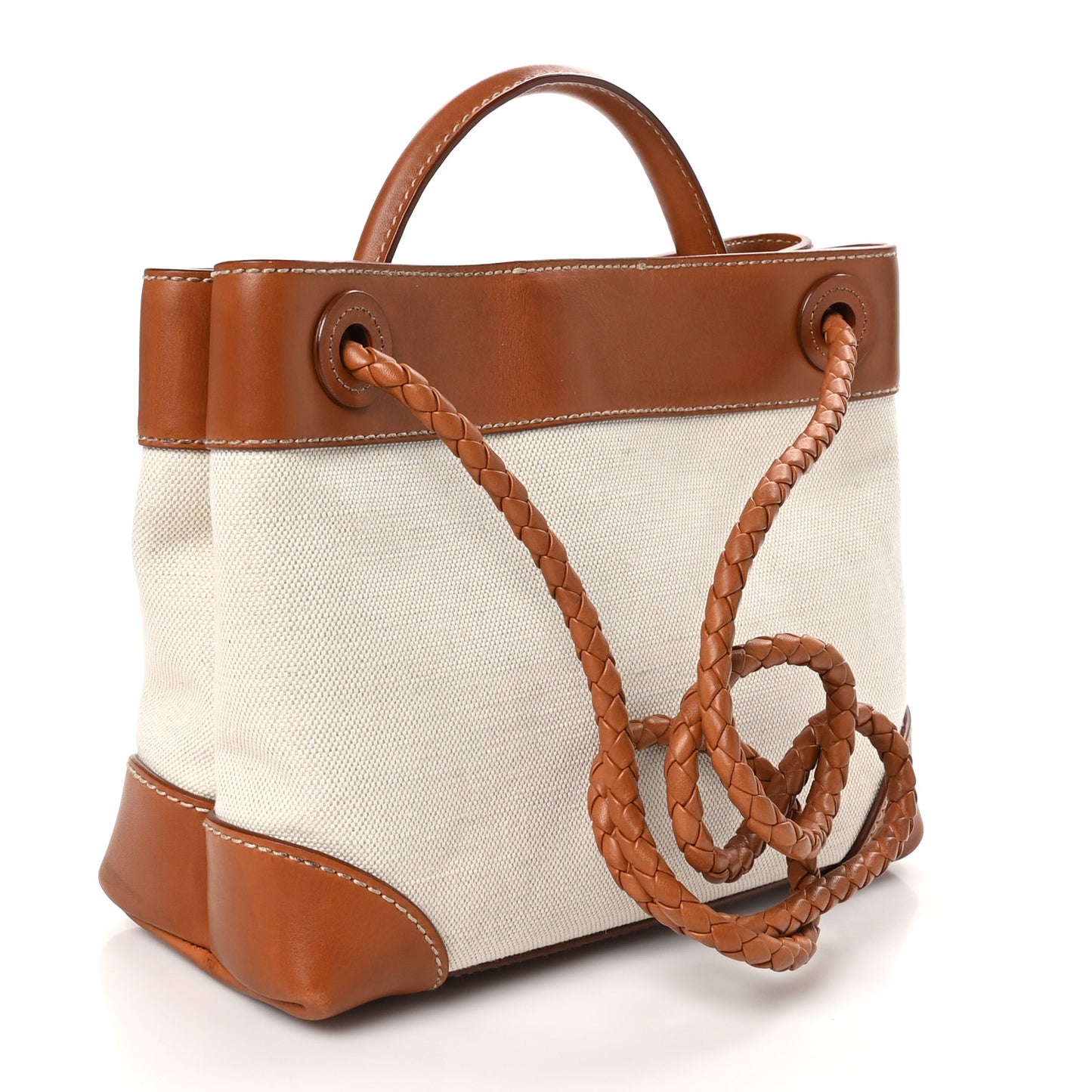 Washed Canvas Calfskin Small Andiamo Shoulder Bag Natural Light Wood