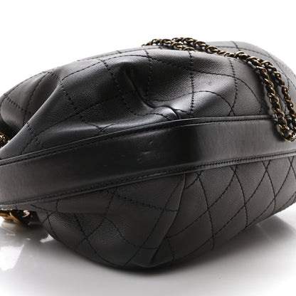 Chanel Calfskin Stitched Small Paris Rome Drawstring CC Bag Black 9 of 10
