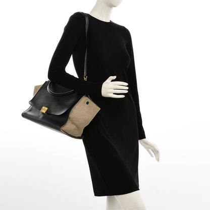 Celine Smooth Calfskin Linen Medium Tri-Color Trapeze Black Navy Blue 2 of 10