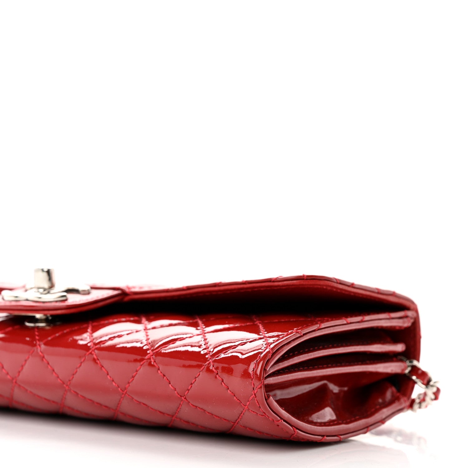 Chanel Patent Calfskin Quilted Brilliant East West Flap Clutch Red 10 of 12