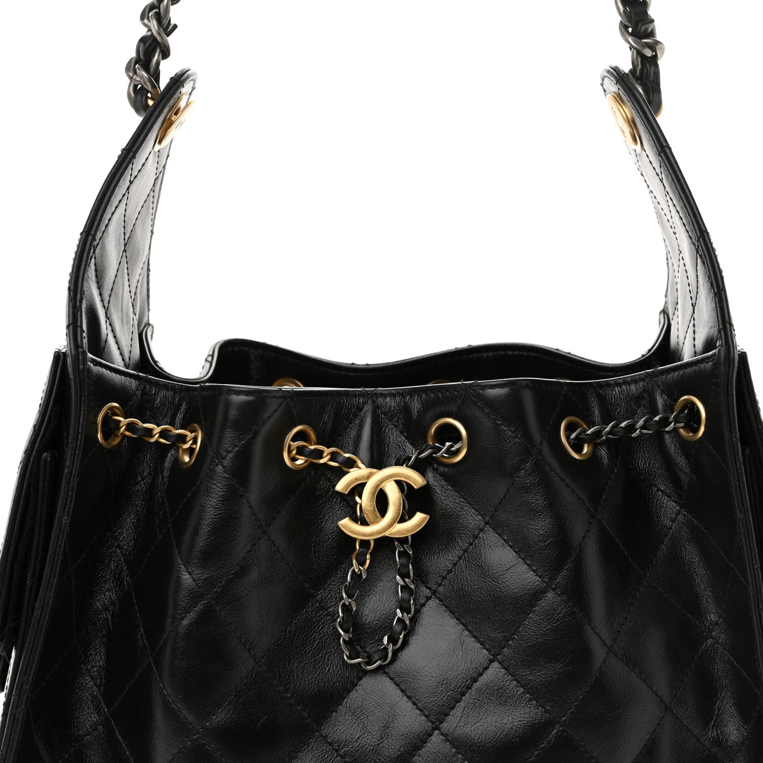Chanel Shiny Crumpled Calfskin Quilted Small Chanel 25 Handbag Black 8 of 10