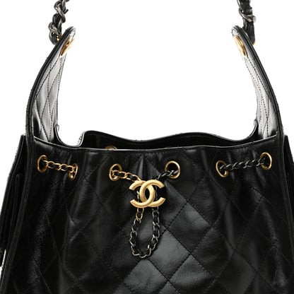 Chanel Shiny Crumpled Calfskin Quilted Small Chanel 25 Handbag Black 8 of 10