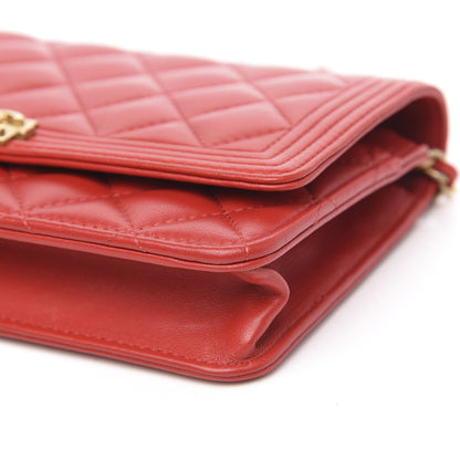 Chanel Lambskin Quilted Boy Wallet On Chain WOC Red 9 of 11