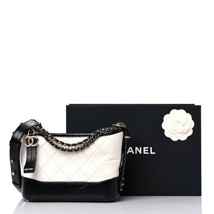 Chanel Aged Calfskin Quilted Small Gabrielle Hobo Black White 10 of 10
