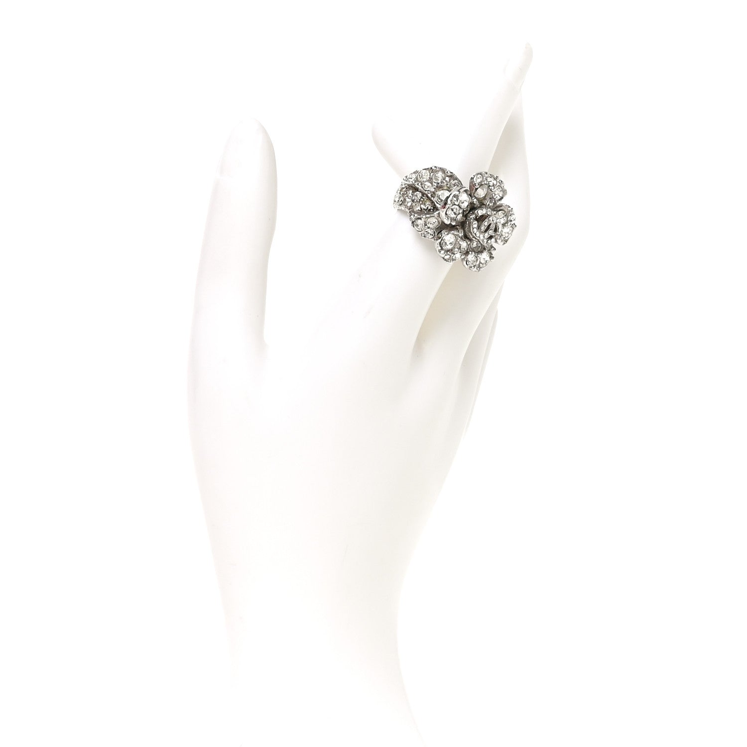 Chanel Crystal Camellia CC Ring Silver 2 of 4
