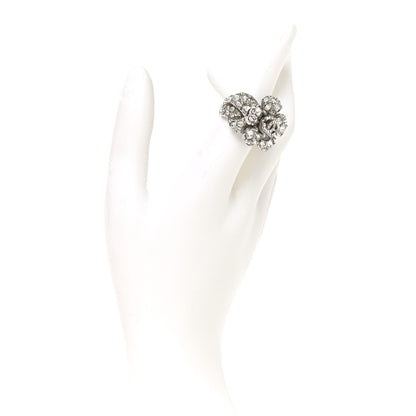 Chanel Crystal Camellia CC Ring Silver 2 of 4