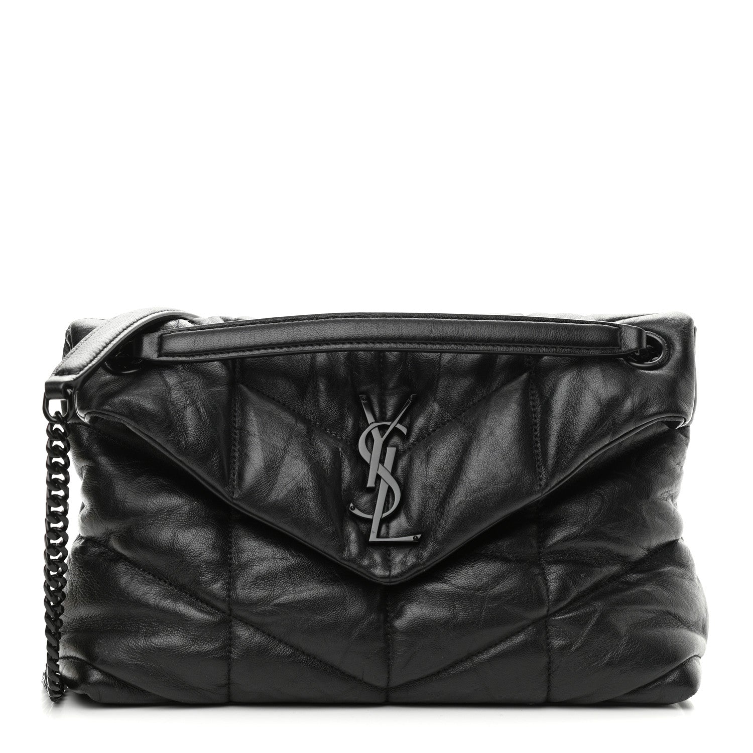 Saint Laurent Lambskin Quilted Monogram Monochrome Small Loulou Puffer Chain Satchel Black 1 of 10