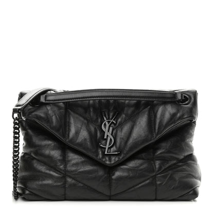 Saint Laurent Lambskin Quilted Monogram Monochrome Small Loulou Puffer Chain Satchel Black 1 of 10