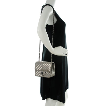 Chanel Iridescent Calfskin Chevron Quilted Mini Square Flap Silver 2 of 8