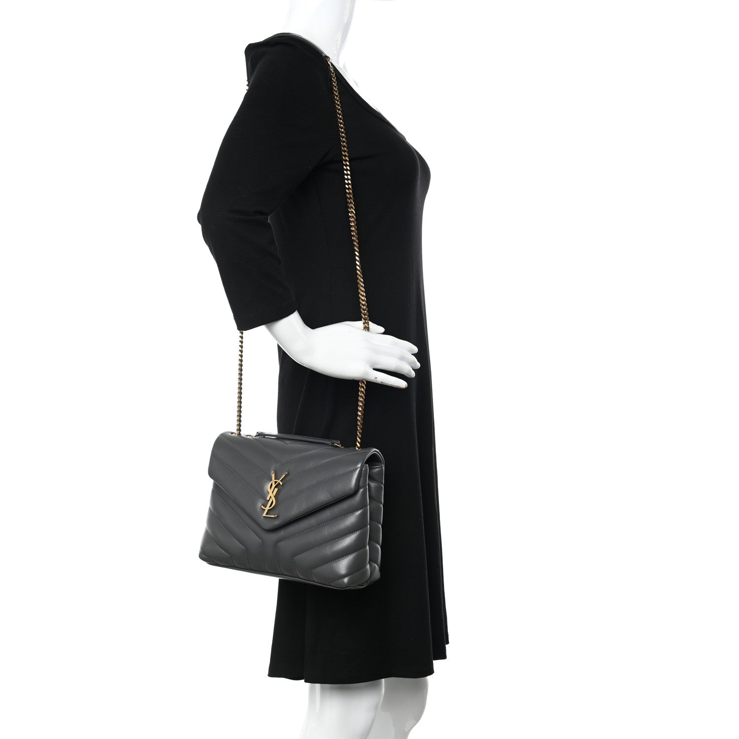Saint Laurent Calfskin Y Quilted Monogram Small Loulou Chain Satchel Storm 2 of 10
