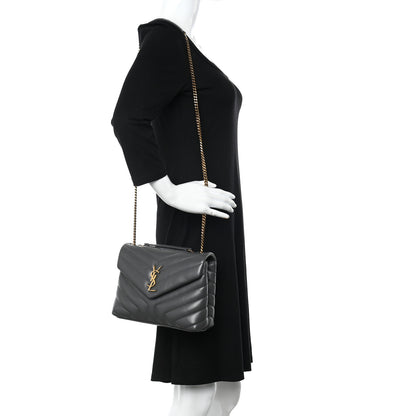 Saint Laurent Calfskin Y Quilted Monogram Small Loulou Chain Satchel Storm 2 of 10
