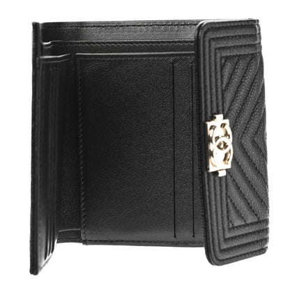 Chanel Caviar Chevron Quilted Boy Compact Wallet Black 5 of 10