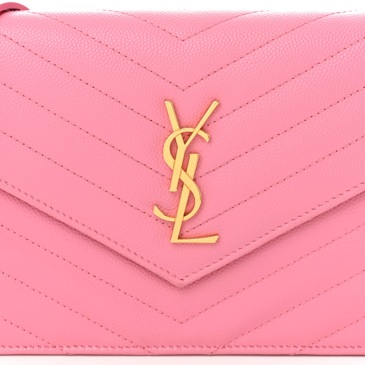 Grain De Poudre Matelasse Chevron Monogram Envelope Chain Wallet Indian Pink