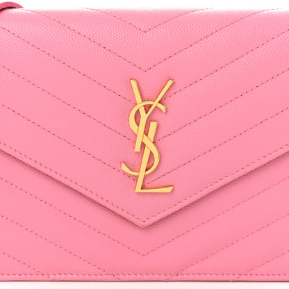 Saint Laurent Grain De Poudre Matelasse Chevron Monogram Envelope Chain Wallet Indian Pink 9 of 11