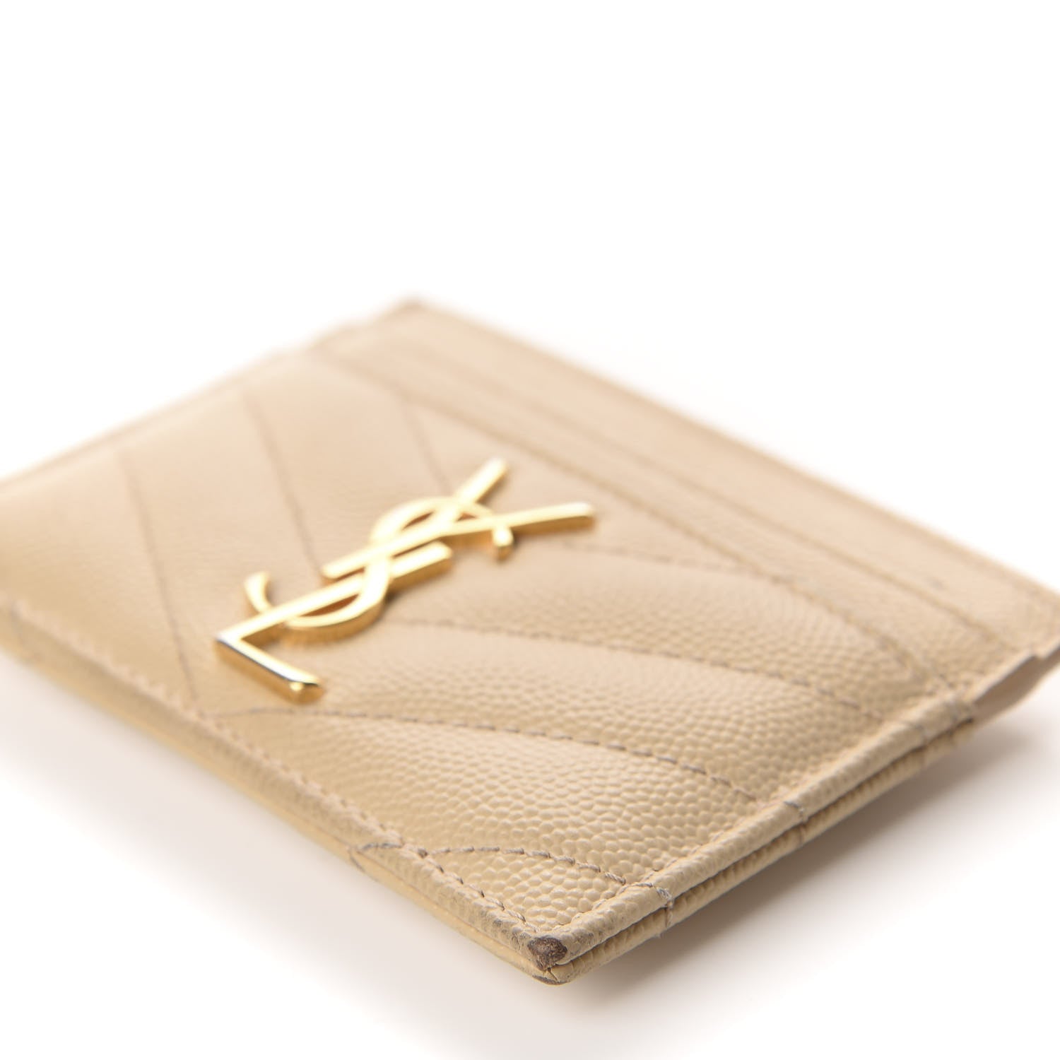 Saint Laurent Grain De Poudre Matelasse Chevron Monogram Credit Card Case Nude Powder 7 of 11