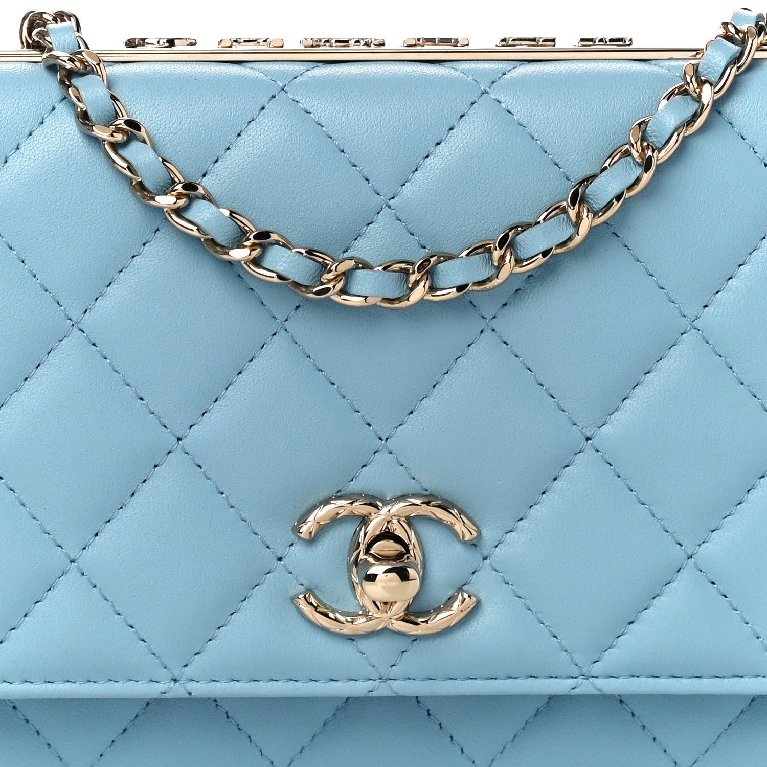 Chanel Lambskin Quilted Trendy CC Wallet On Chain WOC Light Blue 9 of 12