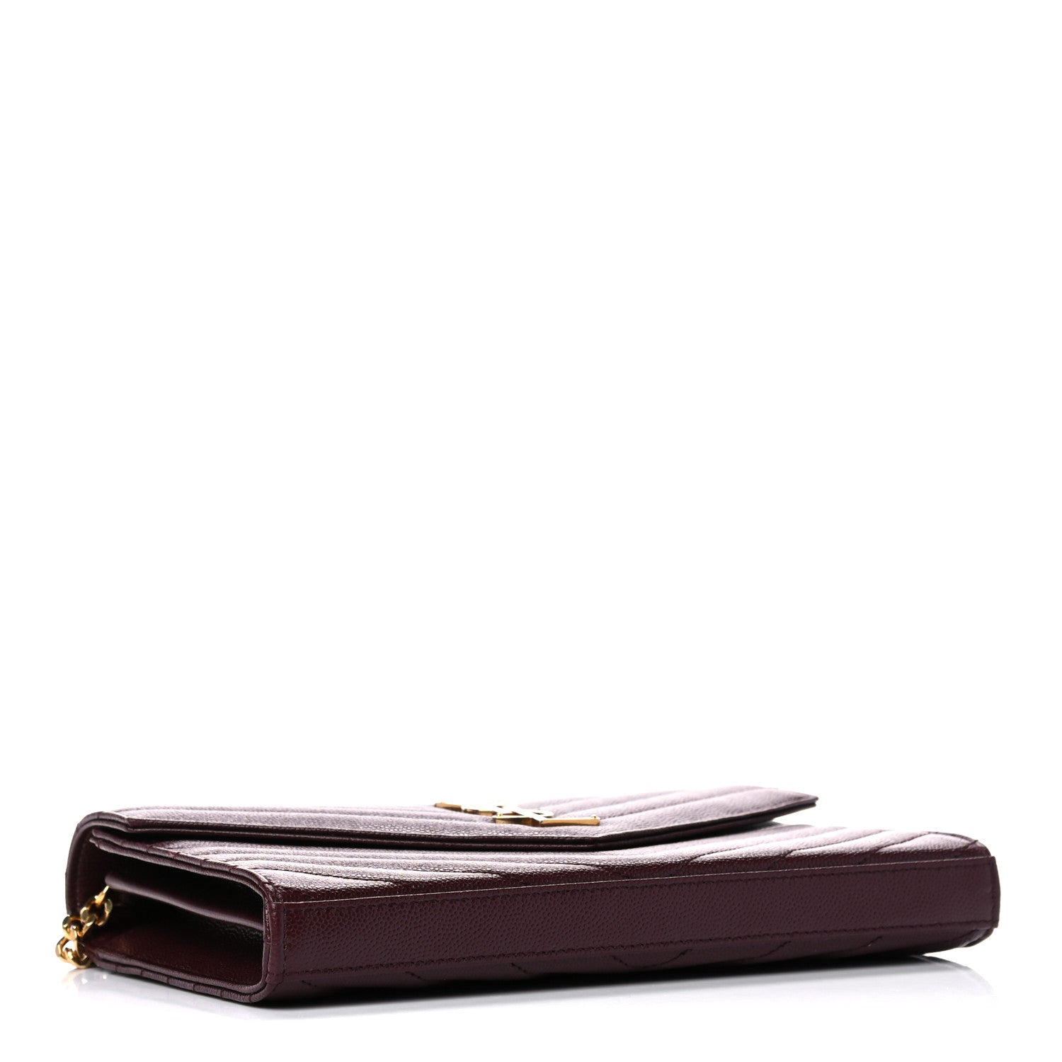 Saint Laurent Grain De Poudre Matelasse Chevron Monogram Chain Wallet Rouge Legion 4 of 11