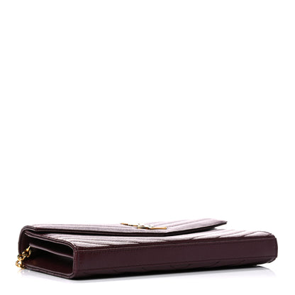 Saint Laurent Grain De Poudre Matelasse Chevron Monogram Chain Wallet Rouge Legion 4 of 11